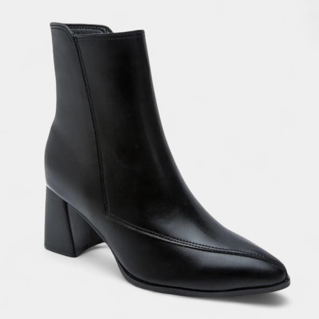 Ankle-High Pointed-Toe Women's Boots with Block Heel and Zig-Zag Stitching for Casual or Dressy Occasions