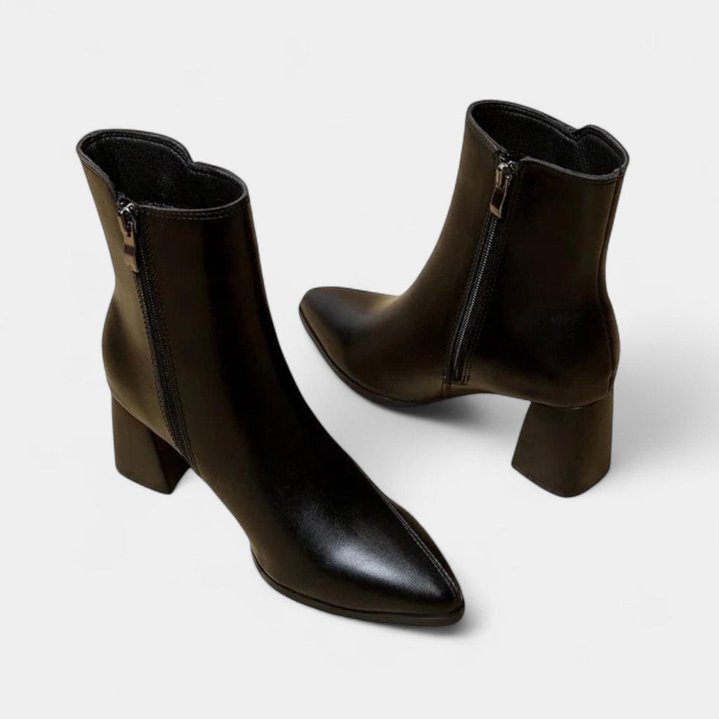 Ankle-High Pointed-Toe Women's Boots with Block Heel and Zig-Zag Stitching for Casual or Dressy Occasions