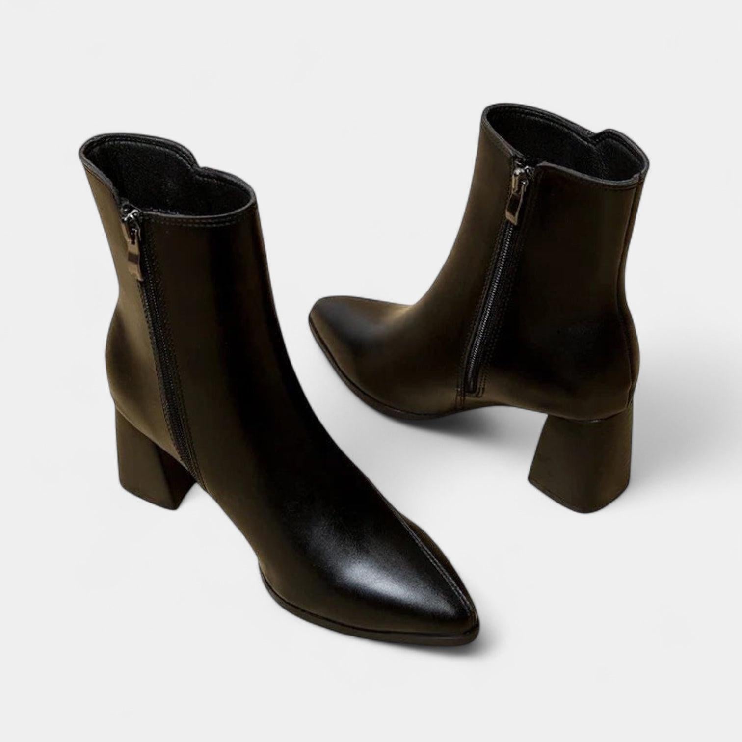 Ankle-High Pointed-Toe Women's Boots with Block Heel and Zig-Zag Stitching for Casual or Dressy Occasions