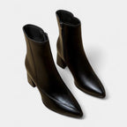 Ankle-High Pointed-Toe Women's Boots with Block Heel and Zig-Zag Stitching for Casual or Dressy Occasions