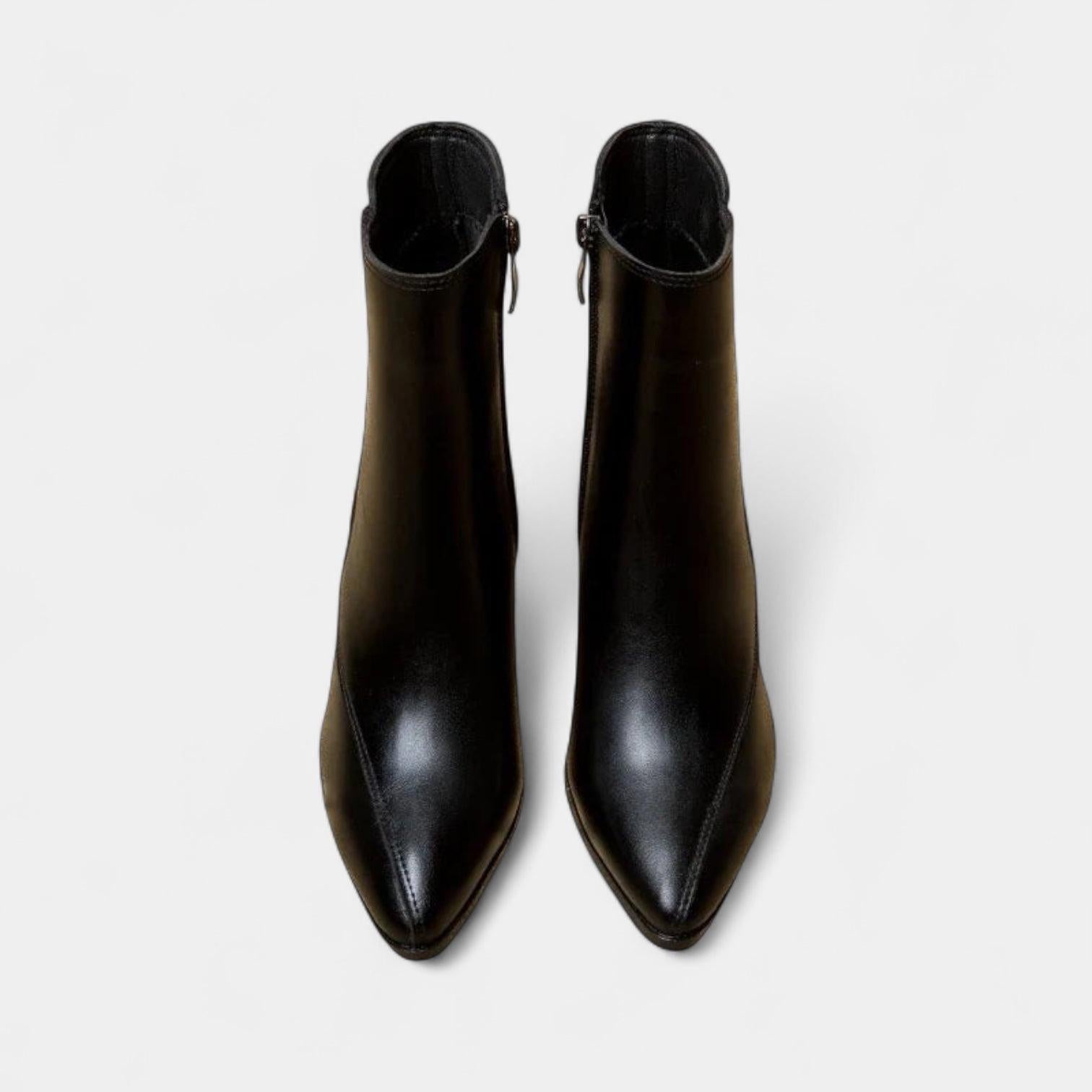 Ankle-High Pointed-Toe Women's Boots with Block Heel and Zig-Zag Stitching for Casual or Dressy Occasions