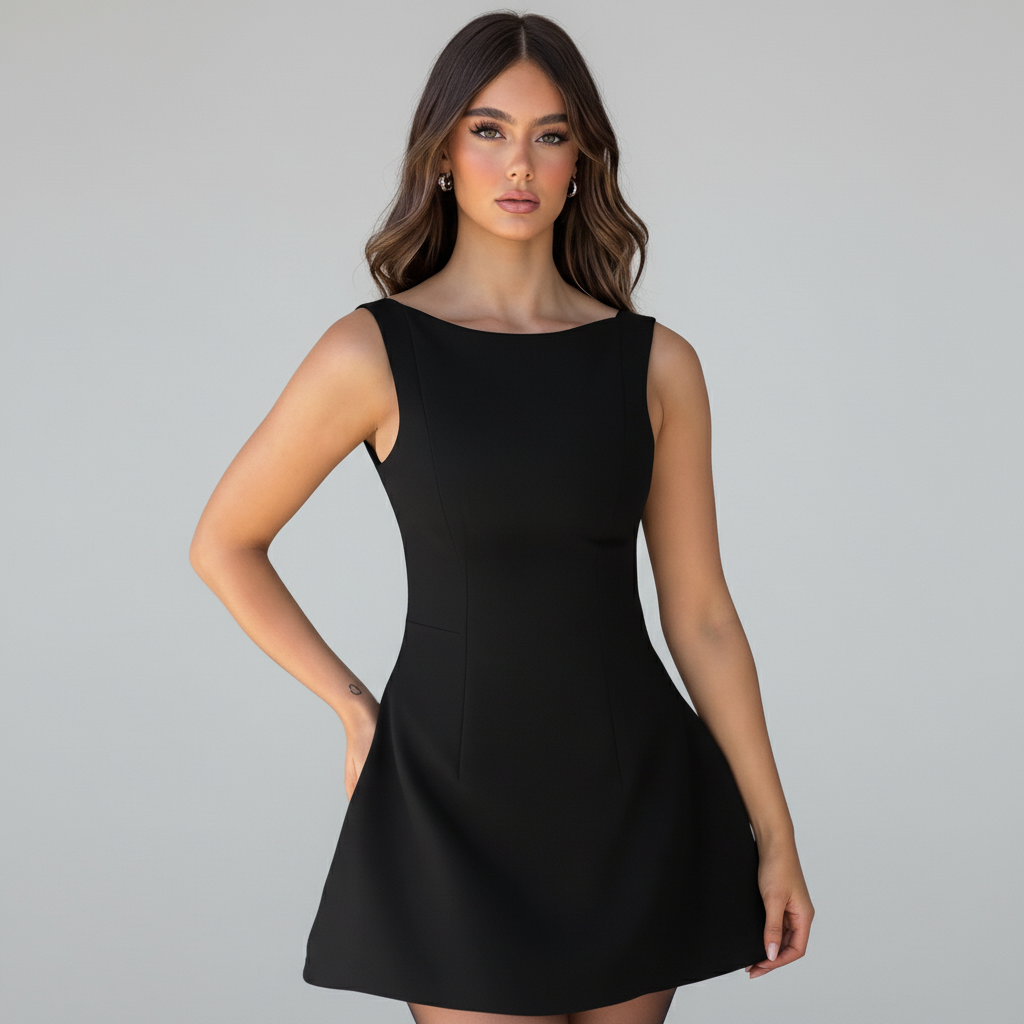 Boat Neck A-Line Mini Dress in Soft Cotton for Casual Summer Wear