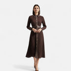 Chiffon Midi Dress for Women - Turn-Down Collar, Elegant Design for Casual or Formal Occasions