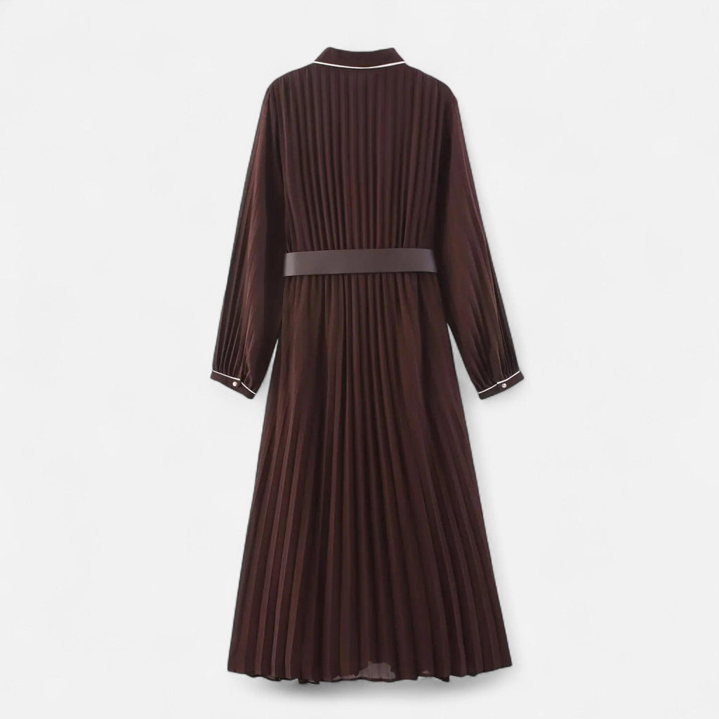 Chiffon Midi Dress for Women - Turn-Down Collar, Elegant Design for Casual or Formal Occasions