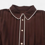 Chiffon Midi Dress for Women - Turn-Down Collar, Elegant Design for Casual or Formal Occasions