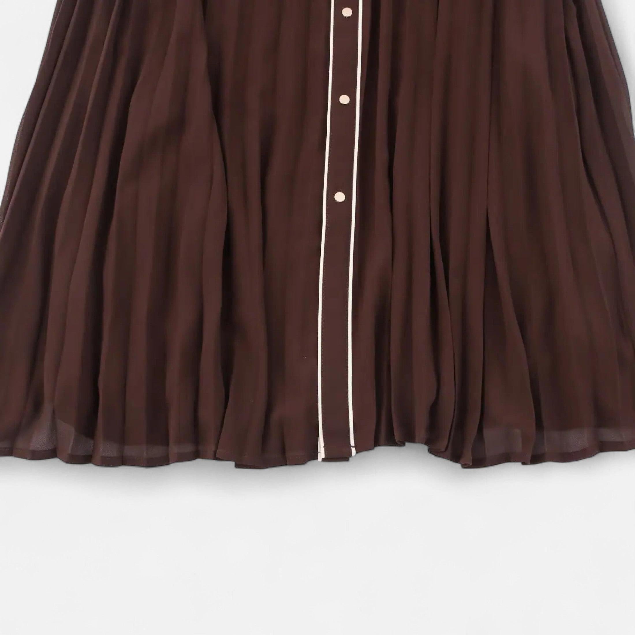 Chiffon Midi Dress for Women - Turn-Down Collar, Elegant Design for Casual or Formal Occasions