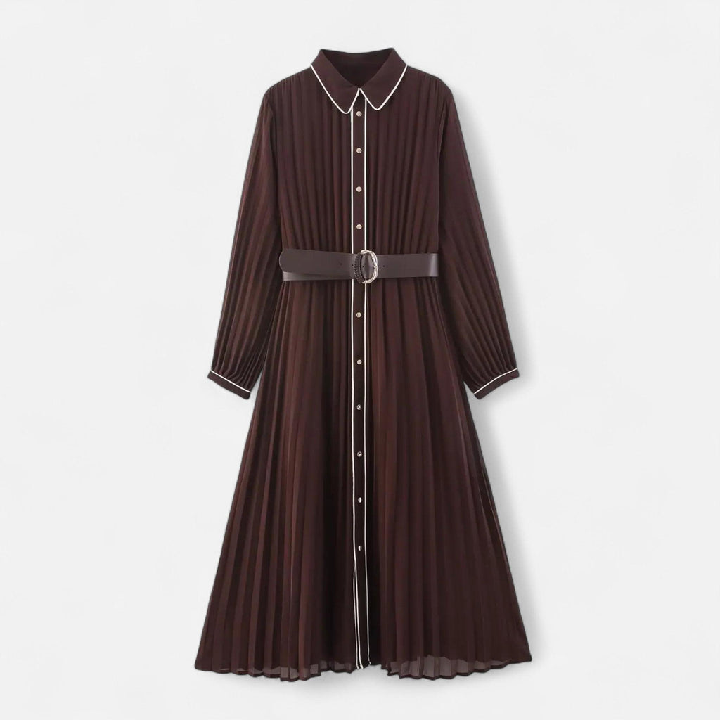 Chiffon Midi Dress for Women - Turn-Down Collar, Elegant Design for Casual or Formal Occasions