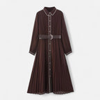 Chiffon Midi Dress for Women - Turn-Down Collar, Elegant Design for Casual or Formal Occasions