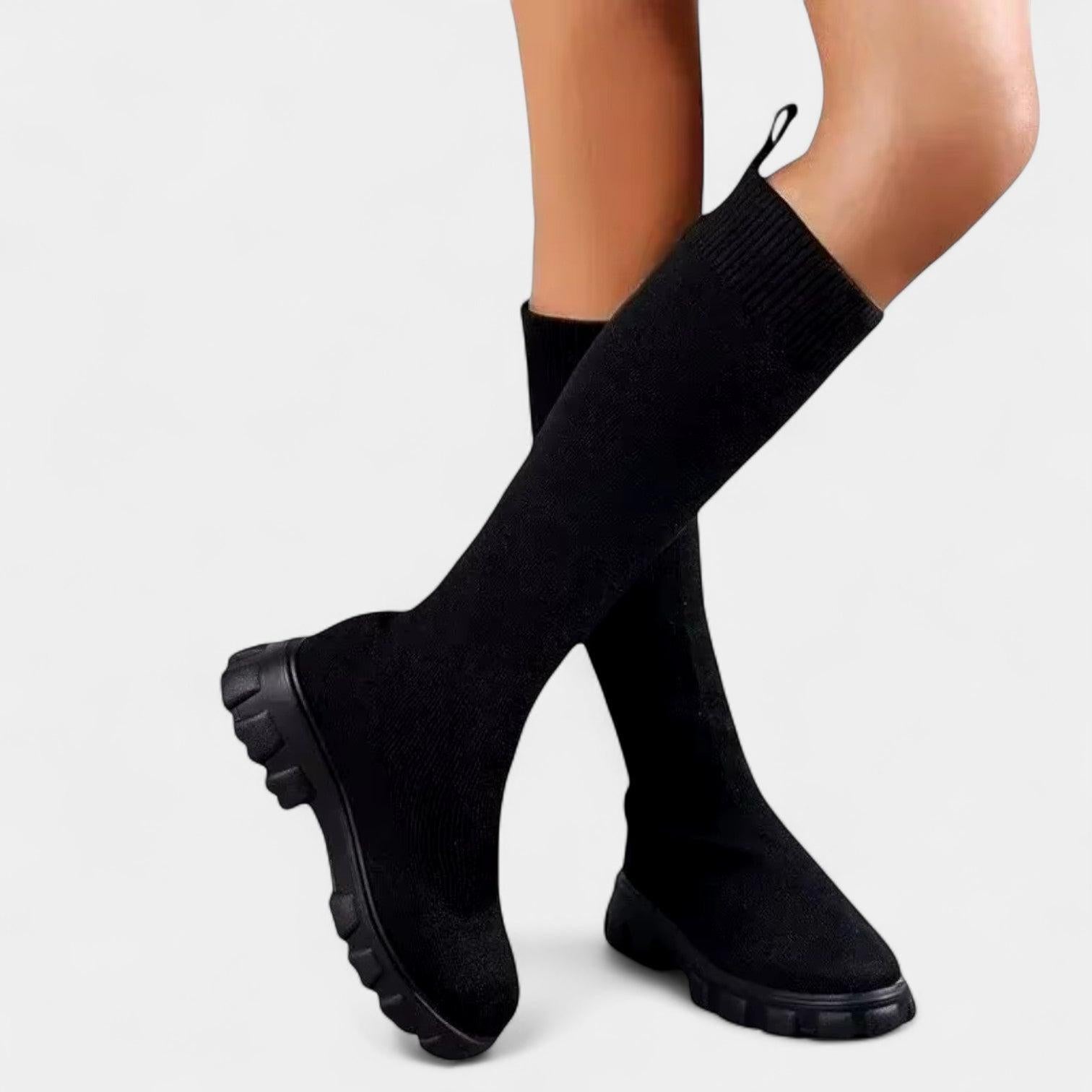Knee-High Stretch Boots for Women, Rounded Toe, Low Block Heel, Versatile Footwear for Casual or Dressy Occasions