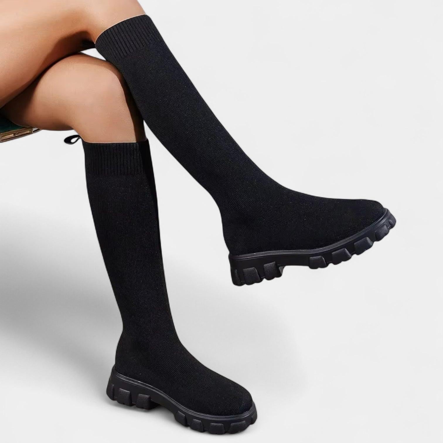 Knee-High Stretch Boots for Women, Rounded Toe, Low Block Heel, Versatile Footwear for Casual or Dressy Occasions