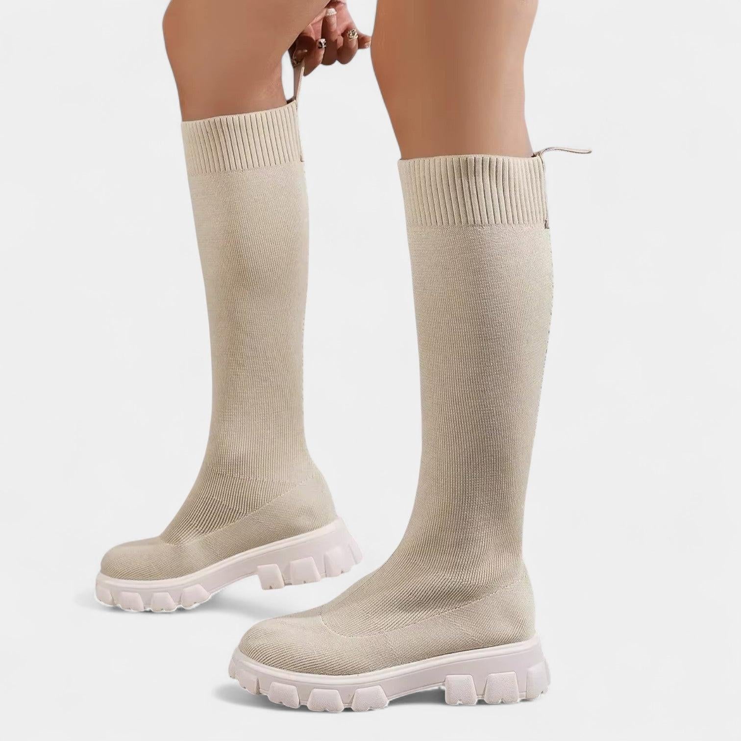 Knee-High Stretch Boots for Women, Rounded Toe, Low Block Heel, Versatile Footwear for Casual or Dressy Occasions