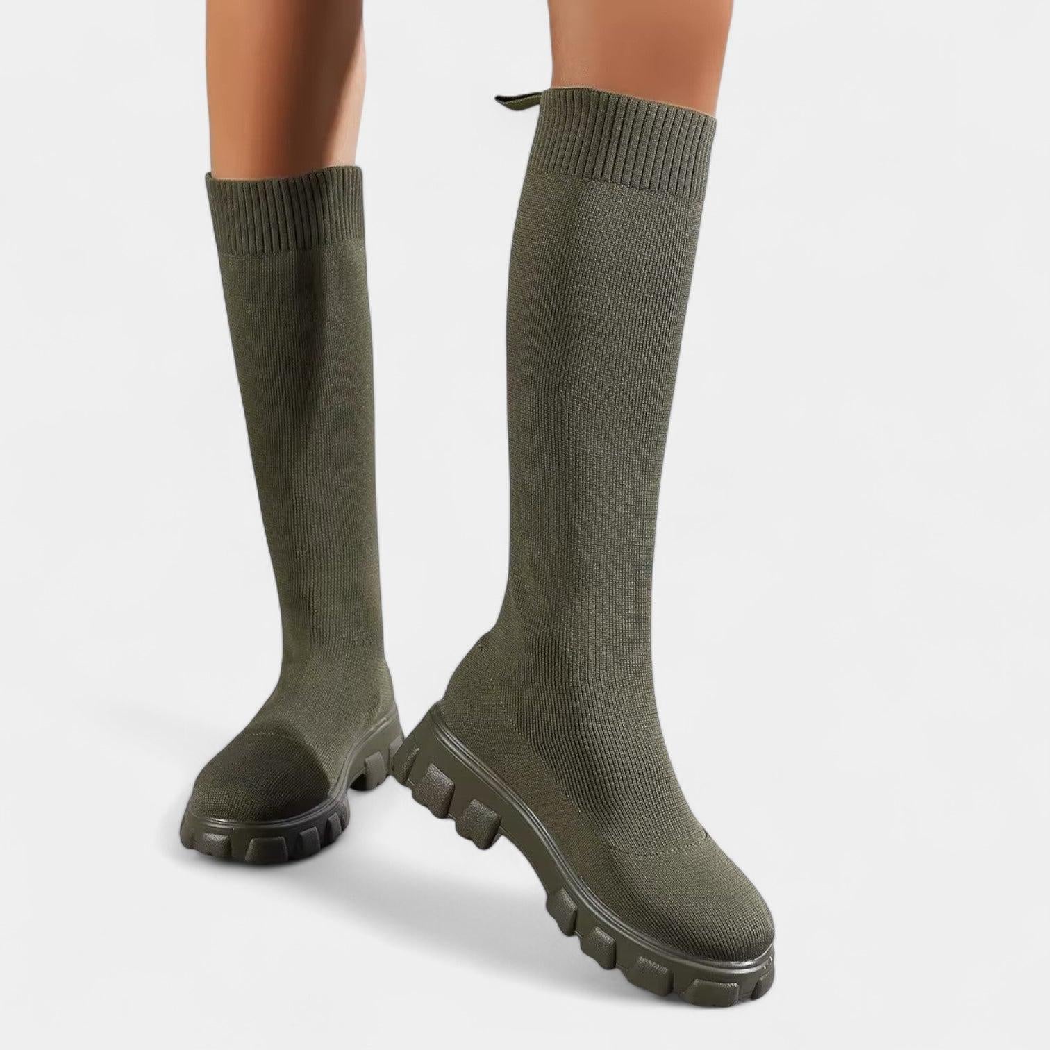 Knee-High Stretch Boots for Women, Rounded Toe, Low Block Heel, Versatile Footwear for Casual or Dressy Occasions