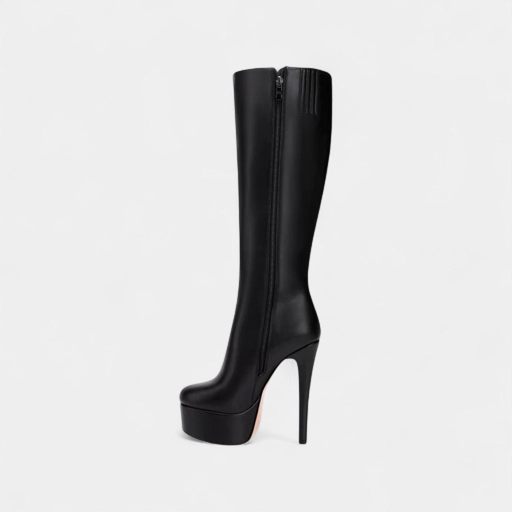 Knee-High Women's Boots - Rounded Toe, High Platform - Stylish Footwear for Casual and Dressy Occasions