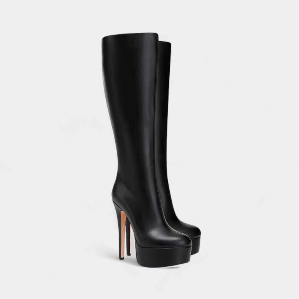 Knee-High Women's Boots - Rounded Toe, High Platform - Stylish Footwear for Casual and Dressy Occasions