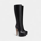 Knee-High Women's Boots - Rounded Toe, High Platform - Stylish Footwear for Casual and Dressy Occasions