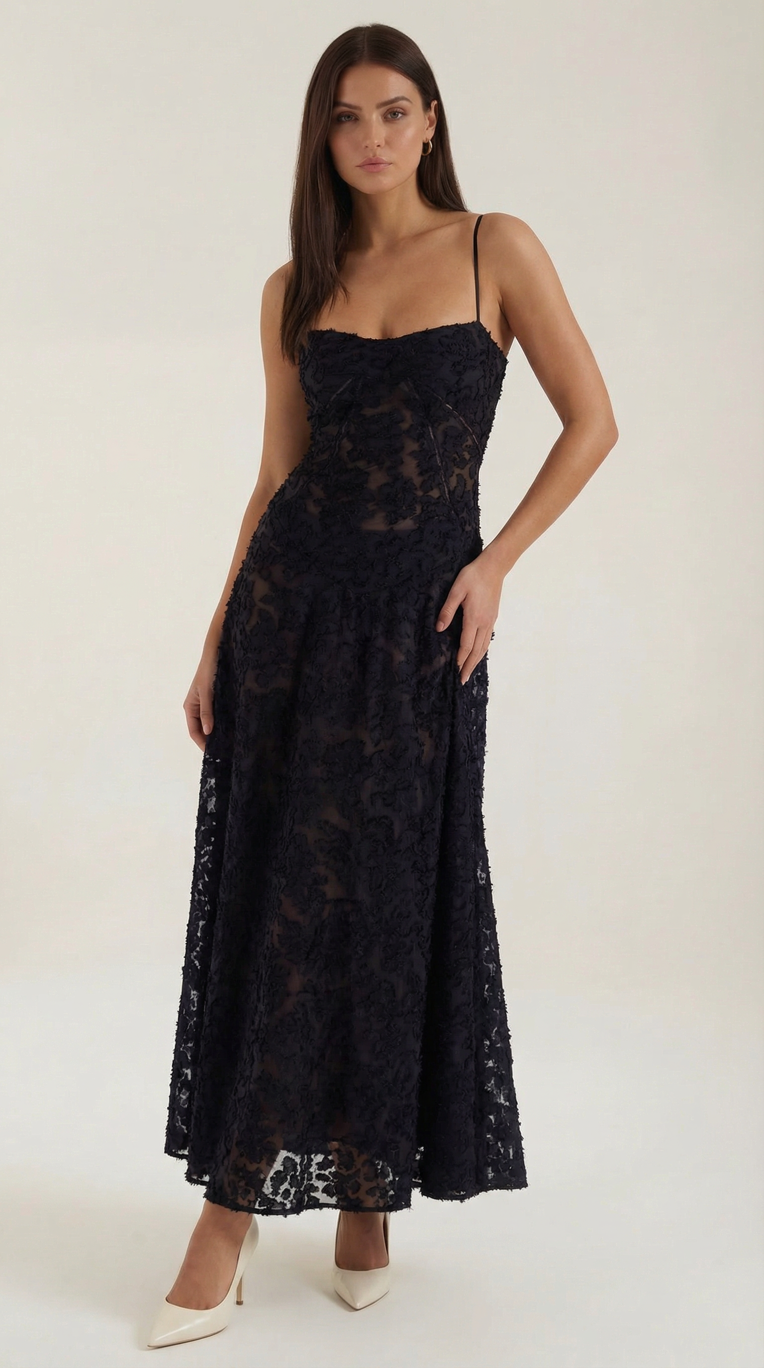 Lace Maxi Dress - Elegant Floral Design - Formal Wear for Women