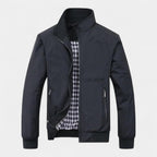 Men's Bomber Jacket with Checked Lining and Ribbed Trims for Casual Wear and Outdoor Activities