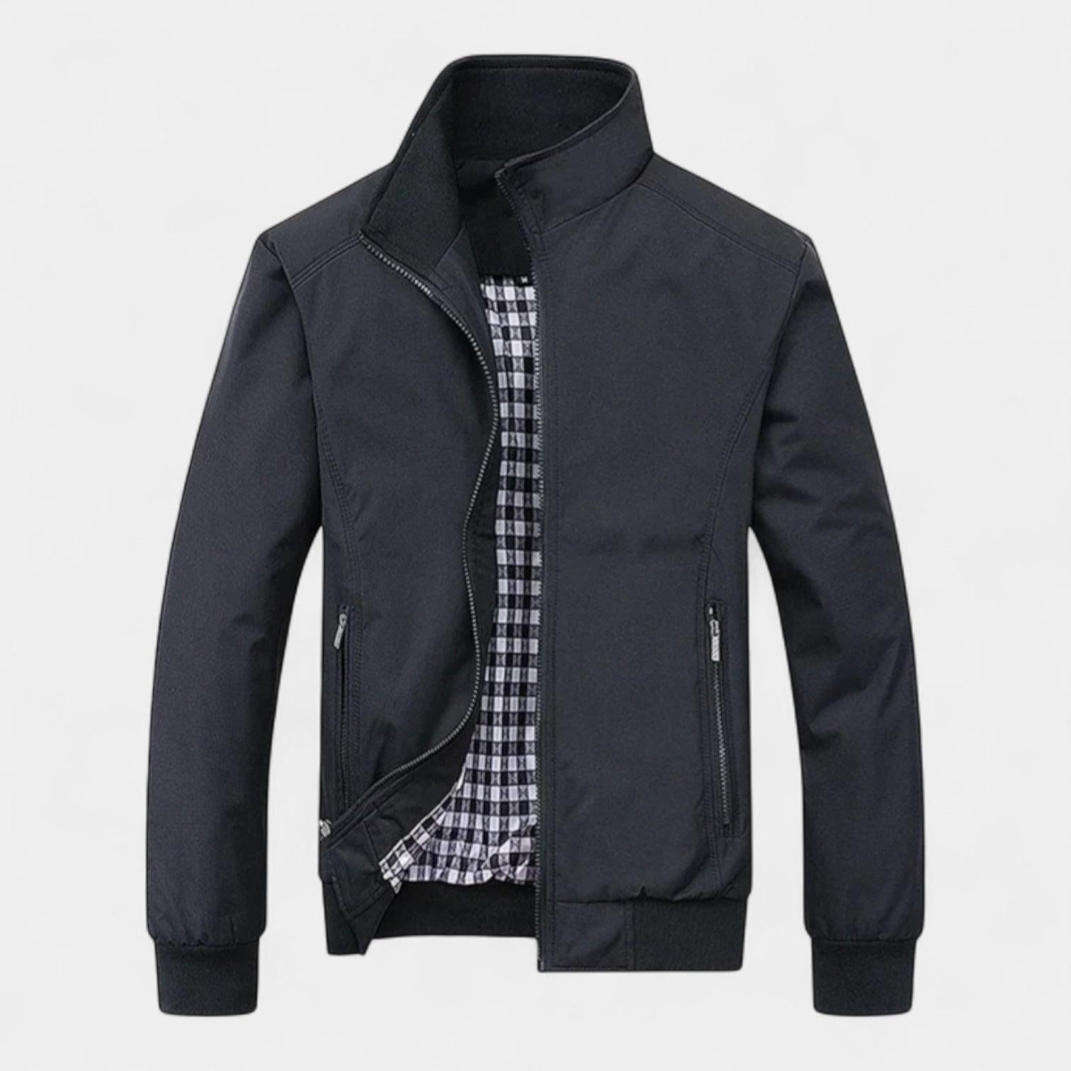 Men's Bomber Jacket with Checked Lining and Ribbed Trims for Casual Wear and Outdoor Activities