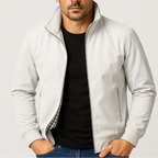Men's Bomber Jacket with Checked Lining and Ribbed Trims for Casual Wear and Outdoor Activities