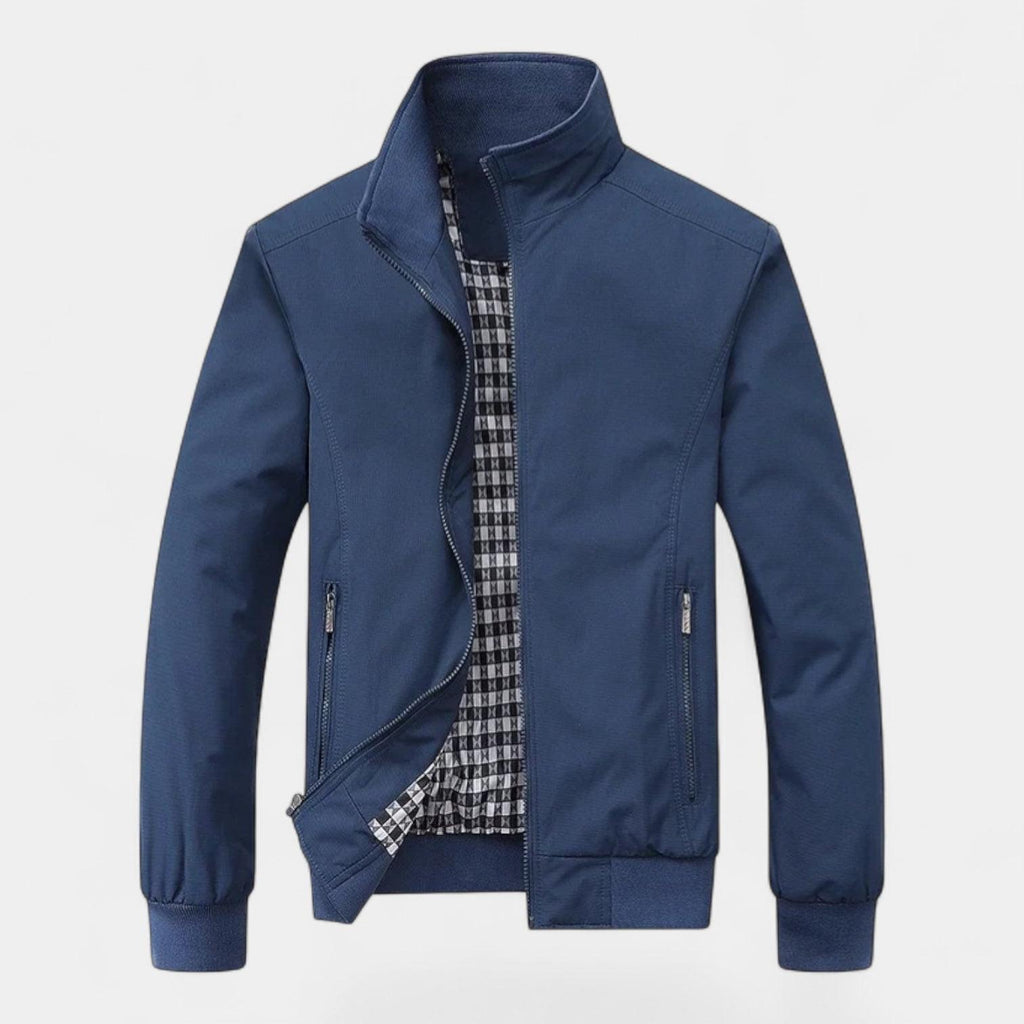 Men's Bomber Jacket with Checked Lining and Ribbed Trims for Casual Wear and Outdoor Activities