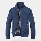 Men's Bomber Jacket with Checked Lining and Ribbed Trims for Casual Wear and Outdoor Activities