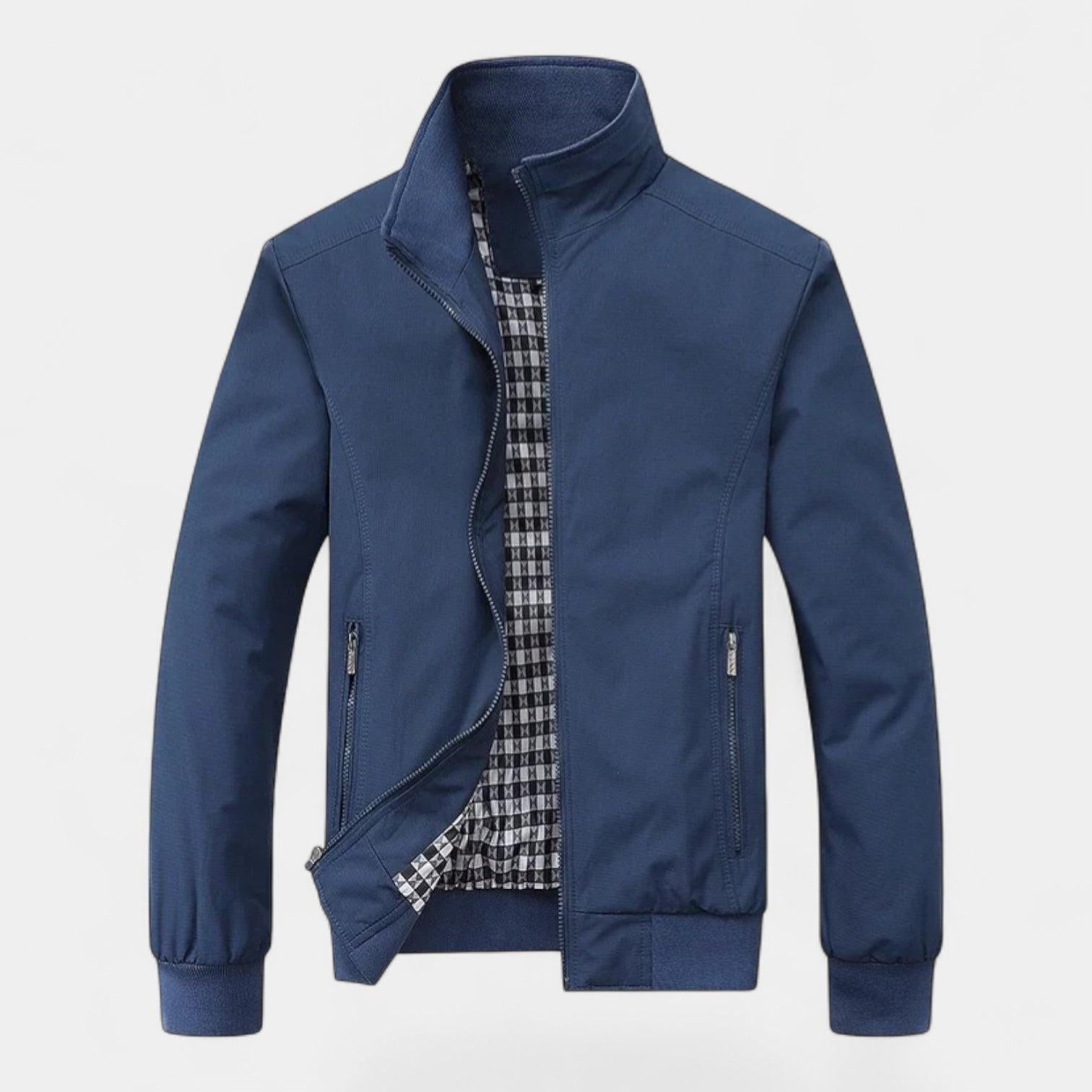 Men's Bomber Jacket with Checked Lining and Ribbed Trims for Casual Wear and Outdoor Activities