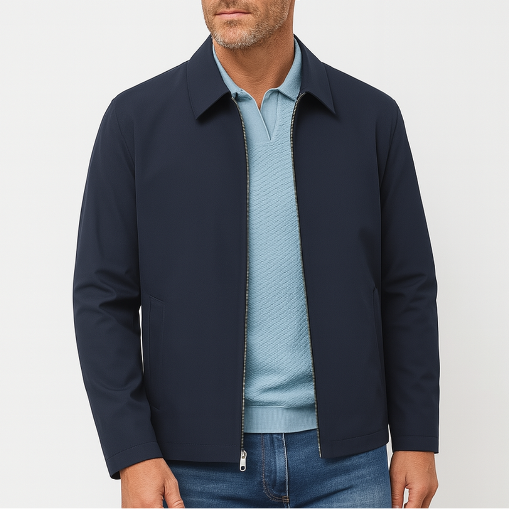 Men's Bomber Polo Jacket - Lightweight Cotton Blend - Casual Business Style - Perfect for Office and Social Events