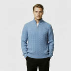 Men's Cable Knit Jumper - Cozy Quarter Zip Sweater for Casual Wear - Warm Knit Fabric