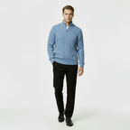 Men's Cable Knit Jumper - Cozy Quarter Zip Sweater for Casual Wear - Warm Knit Fabric