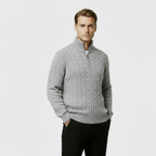 Men's Cable Knit Jumper - Cozy Quarter Zip Sweater for Casual Wear - Warm Knit Fabric
