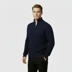 Men's Cable Knit Jumper - Cozy Quarter Zip Sweater for Casual Wear - Warm Knit Fabric