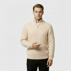 Men's Cable Knit Jumper - Cozy Quarter Zip Sweater for Casual Wear - Warm Knit Fabric