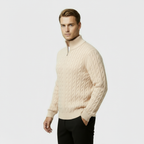 Men's Cable Knit Jumper - Cozy Quarter Zip Sweater for Casual Wear - Warm Knit Fabric