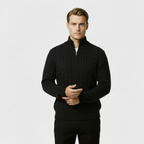 Men's Cable Knit Jumper - Cozy Quarter Zip Sweater for Casual Wear - Warm Knit Fabric
