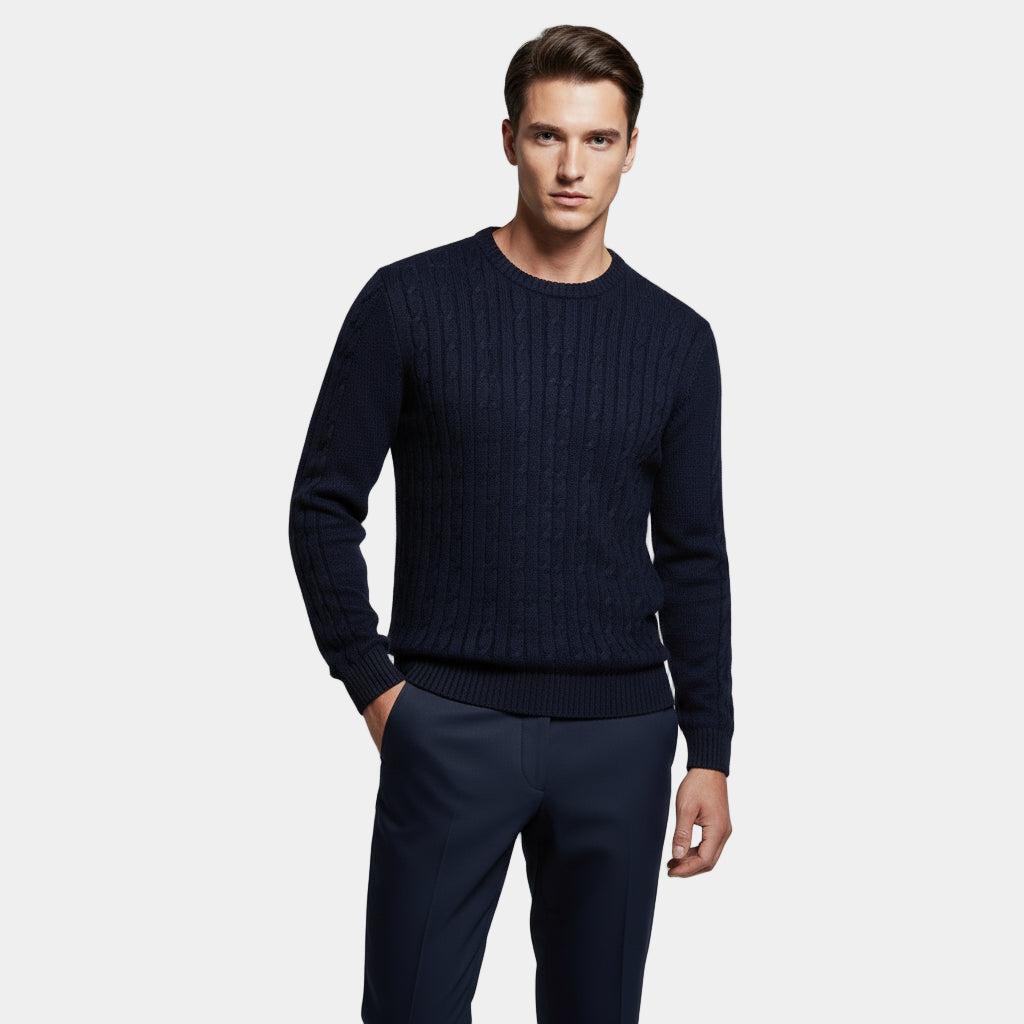 Men's Cable-Knit Sweater in Soft Cotton - Classic Crew Neck Jumper for Casual Wear and Layering