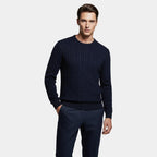 Men's Cable-Knit Sweater in Soft Cotton - Classic Crew Neck Jumper for Casual Wear and Layering