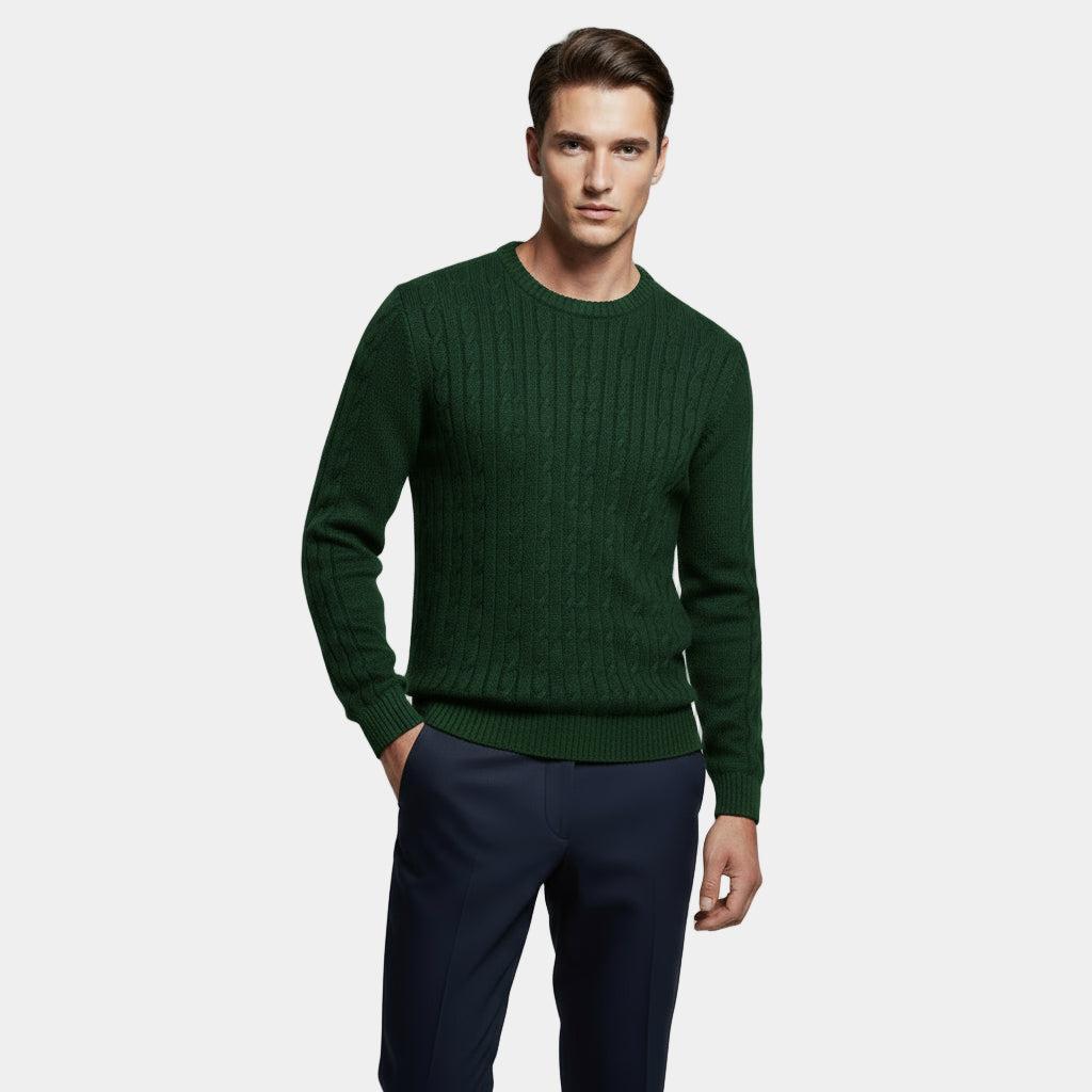 Men's Cable-Knit Sweater in Soft Cotton - Classic Crew Neck Jumper for Casual Wear and Layering