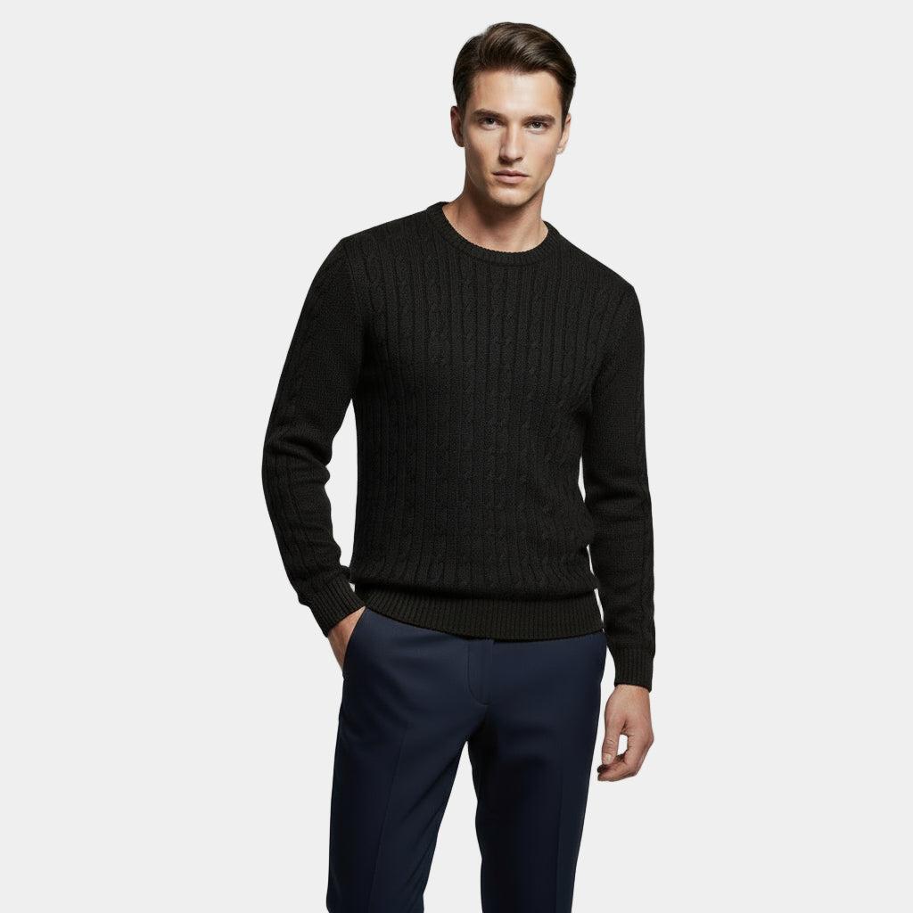 Men's Cable-Knit Sweater in Soft Cotton - Classic Crew Neck Jumper for Casual Wear and Layering