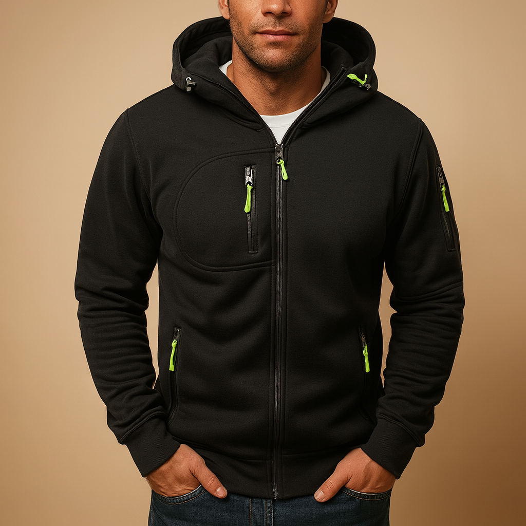 Men's Cotton Blend Adjustable Hooded Zip Hoodie for Casual Wear