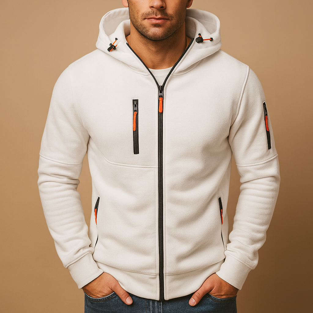 Men's Cotton Blend Adjustable Hooded Zip Hoodie for Casual Wear