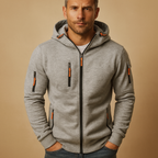 Men's Cotton Blend Adjustable Hooded Zip Hoodie for Casual Wear