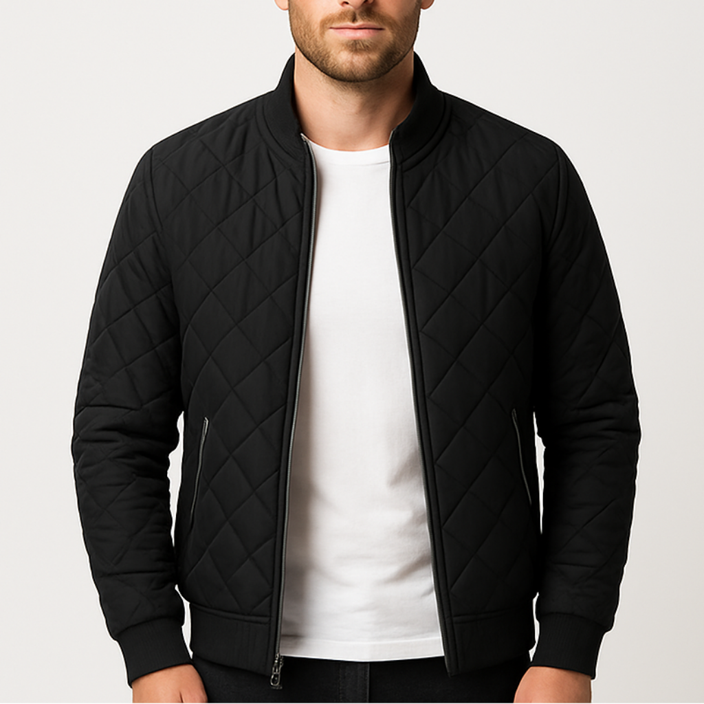 Men's Diamond Quilted Bomber Jacket - Lightweight Insulated Outerwear for Casual Wear and Outdoor Activities