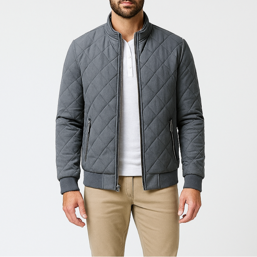 Men's Diamond Quilted Bomber Jacket - Lightweight Insulated Outerwear for Casual Wear and Outdoor Activities