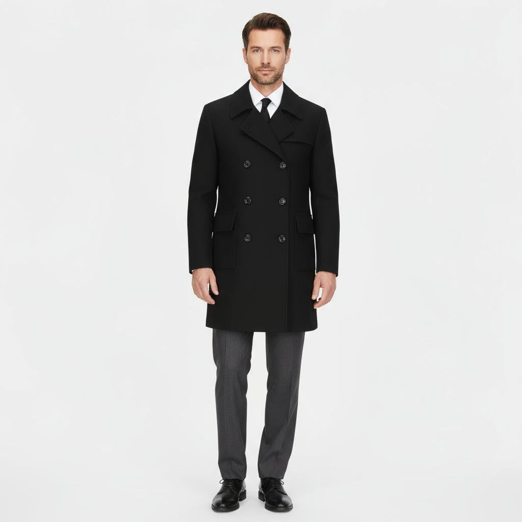 Men's Double-Breasted Wool Trench Overcoat - Classic Winter Coat for Formal and Casual Wear