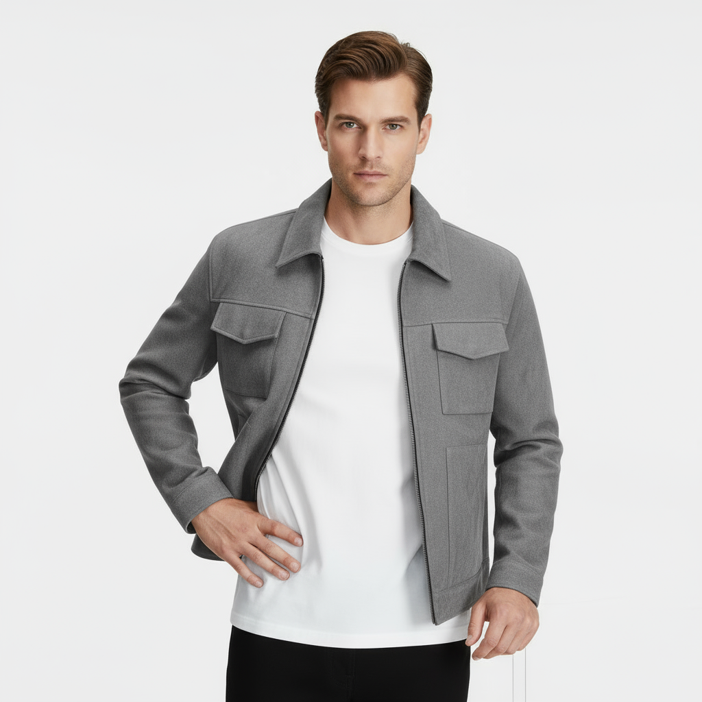 Men's Faux Suede Zip Shirt Jacket - Casual Overshirt for Everyday Wear