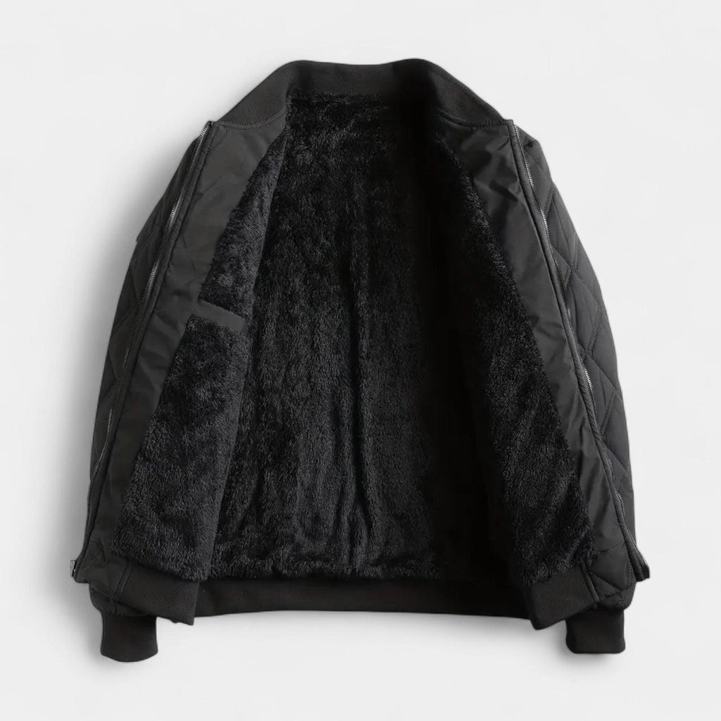 Men's Fleece-Lined Quilted Bomber Jacket for Winter Weather - Warm and Stylish Outerwear