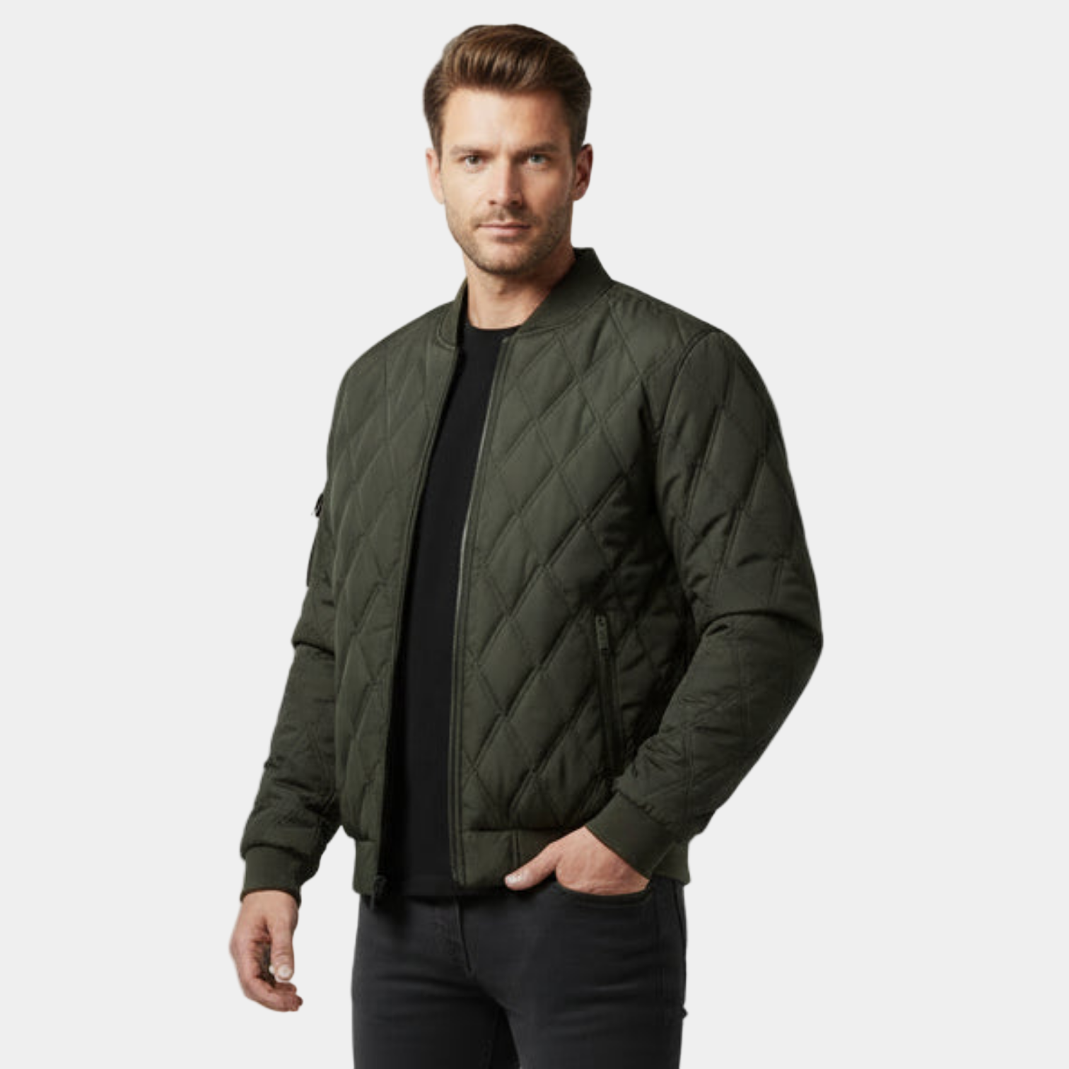 Men's Fleece-Lined Quilted Bomber Jacket for Winter Weather - Warm and Stylish Outerwear