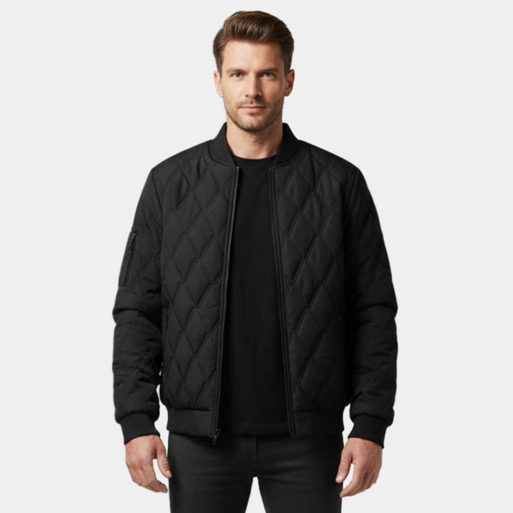 Men's Fleece-Lined Quilted Bomber Jacket for Winter Weather - Warm and Stylish Outerwear
