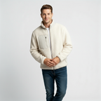 Men's Full-Zip Fleece Jacket - Warm Polyester Fabric - Casual Style - Ideal for Outdoor Activities and Everyday Wear