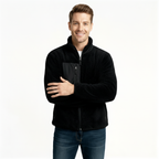 Men's Full-Zip Fleece Jacket - Warm Polyester Fabric - Casual Style - Ideal for Outdoor Activities and Everyday Wear